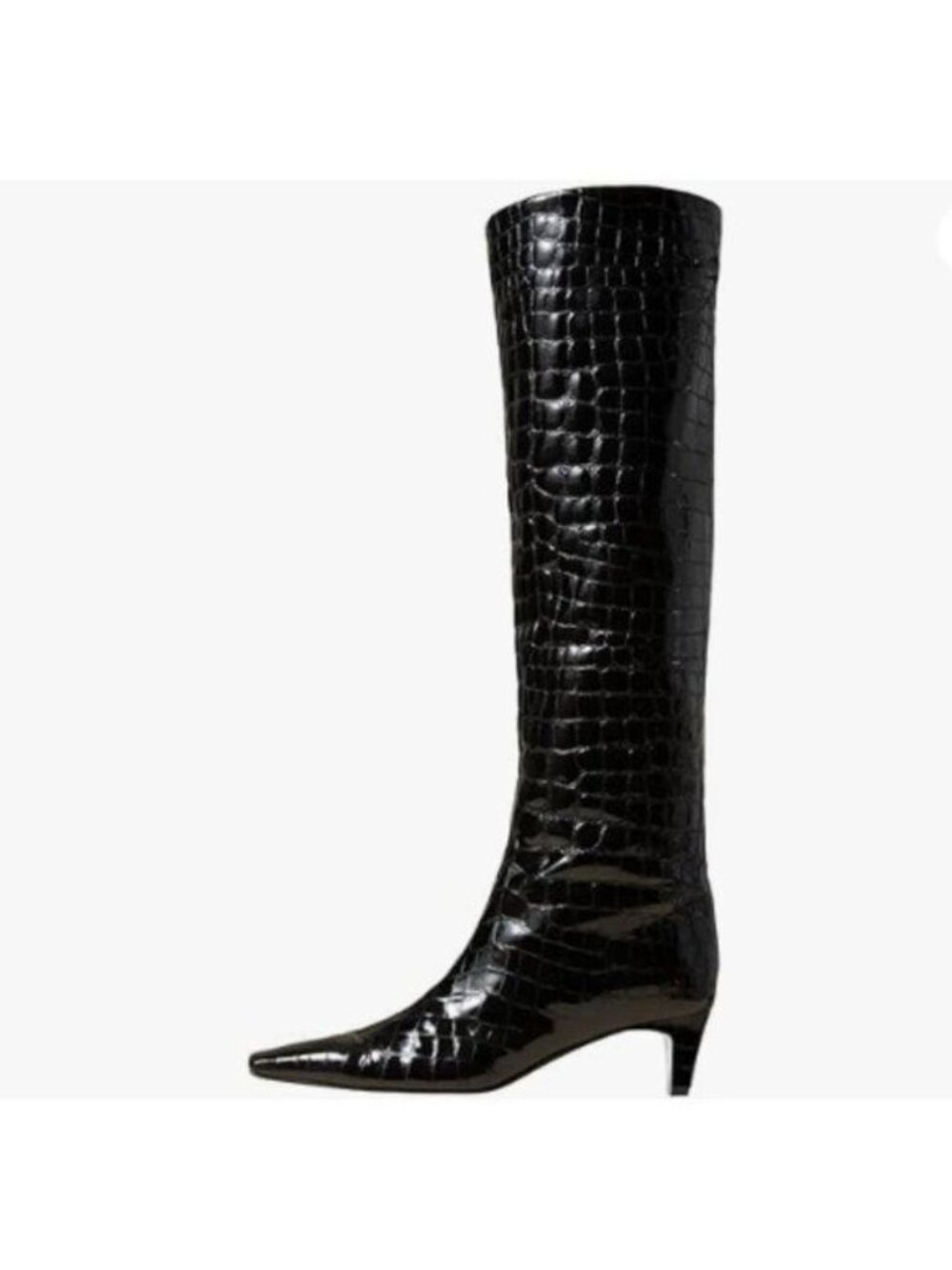 miss left Women Stretchy Knee High Boots Closed Square Toe Low Kitten Heels